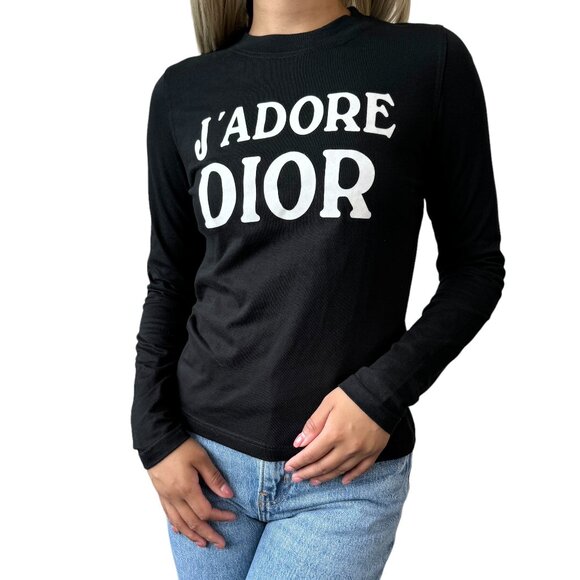 Dior Tops - Christian Dior Vintage 2002 J'ADORE Long Sleeve Top T-shirt #44 Black [105008]